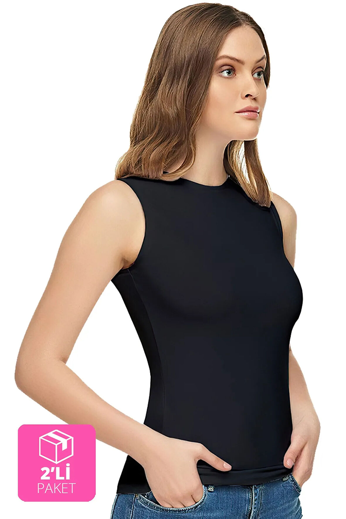 Kadın Beyaz Pamuklu Elastan Sıfır Kol Body 2'li Paket Elt2201