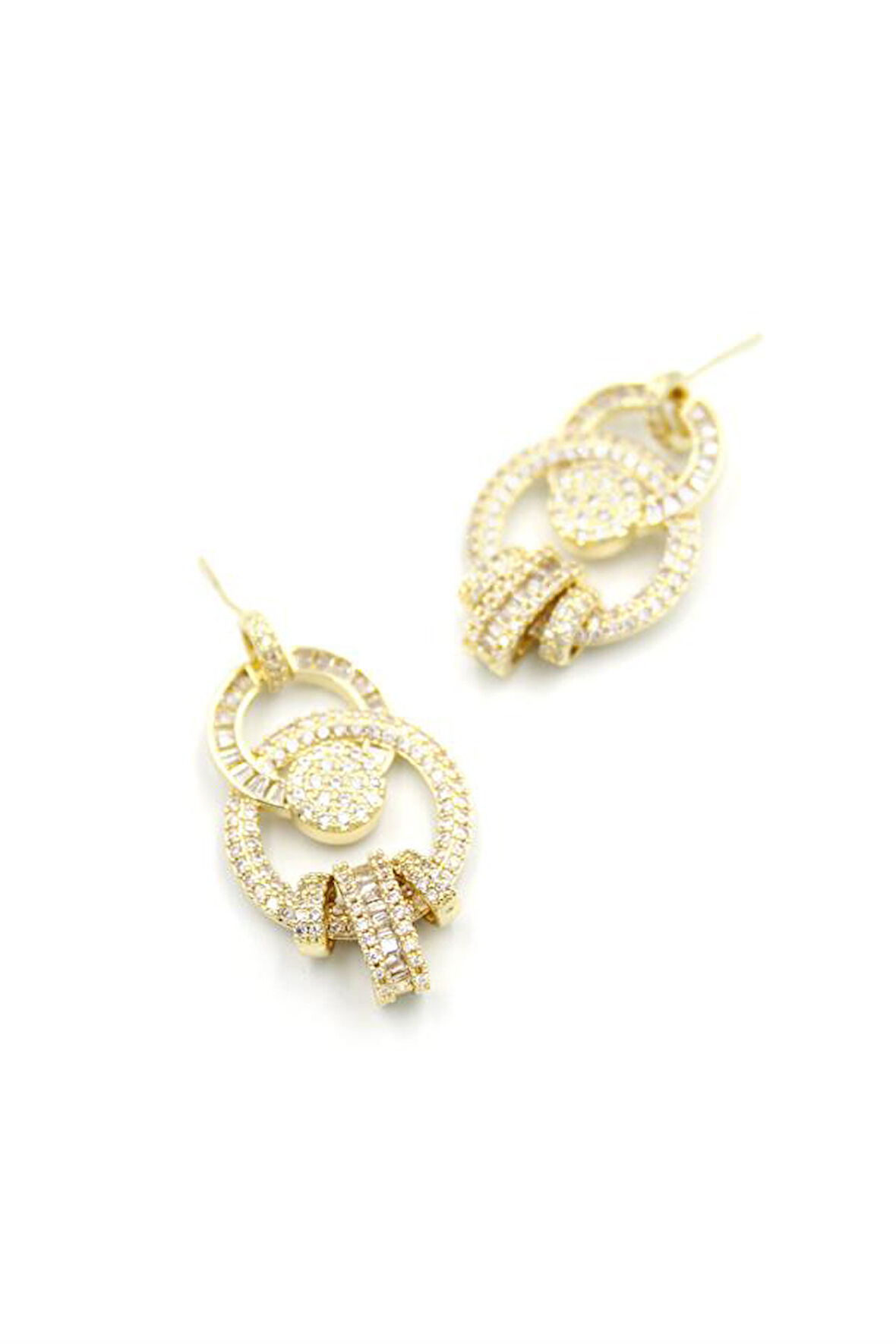 Zirkon Taşlı Halkalı Küpe - Altın