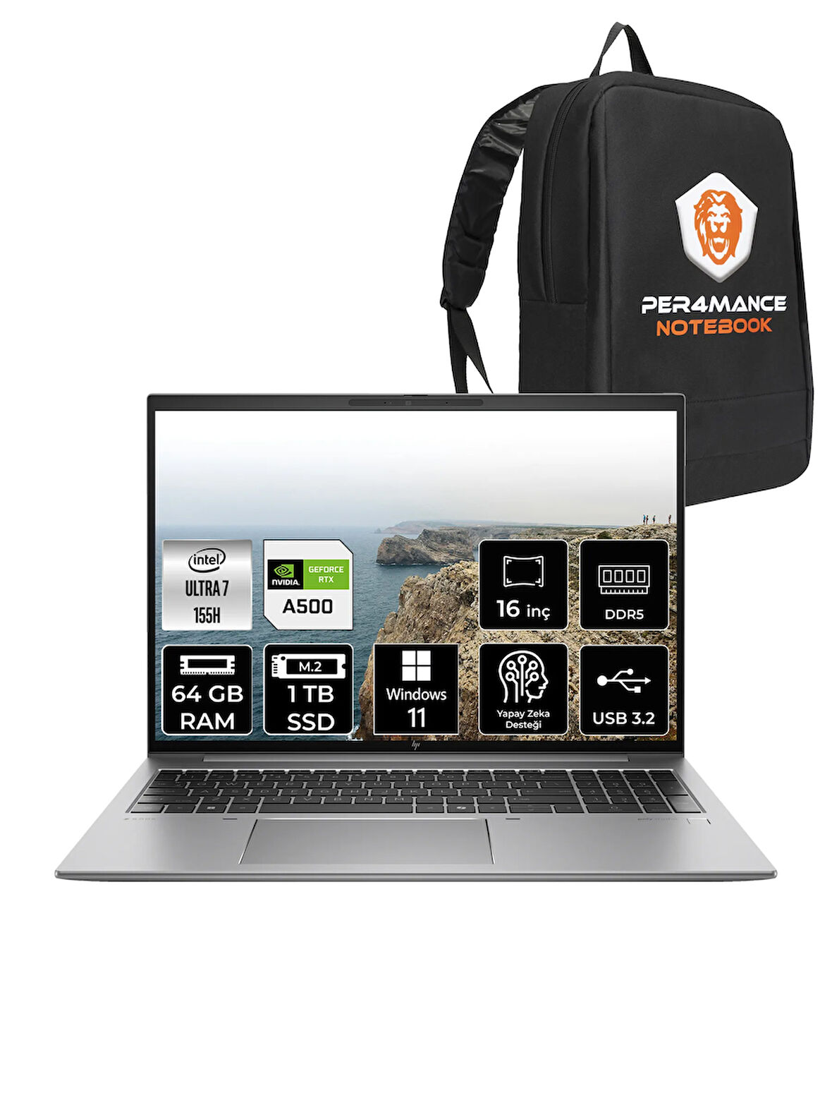 HP ZBook Firefly G11 U7 155H 64GB 1TB SSD RTX A500 16'' WUXGA W11H Mobil İş İstasyonu & PER4 ÇANTA