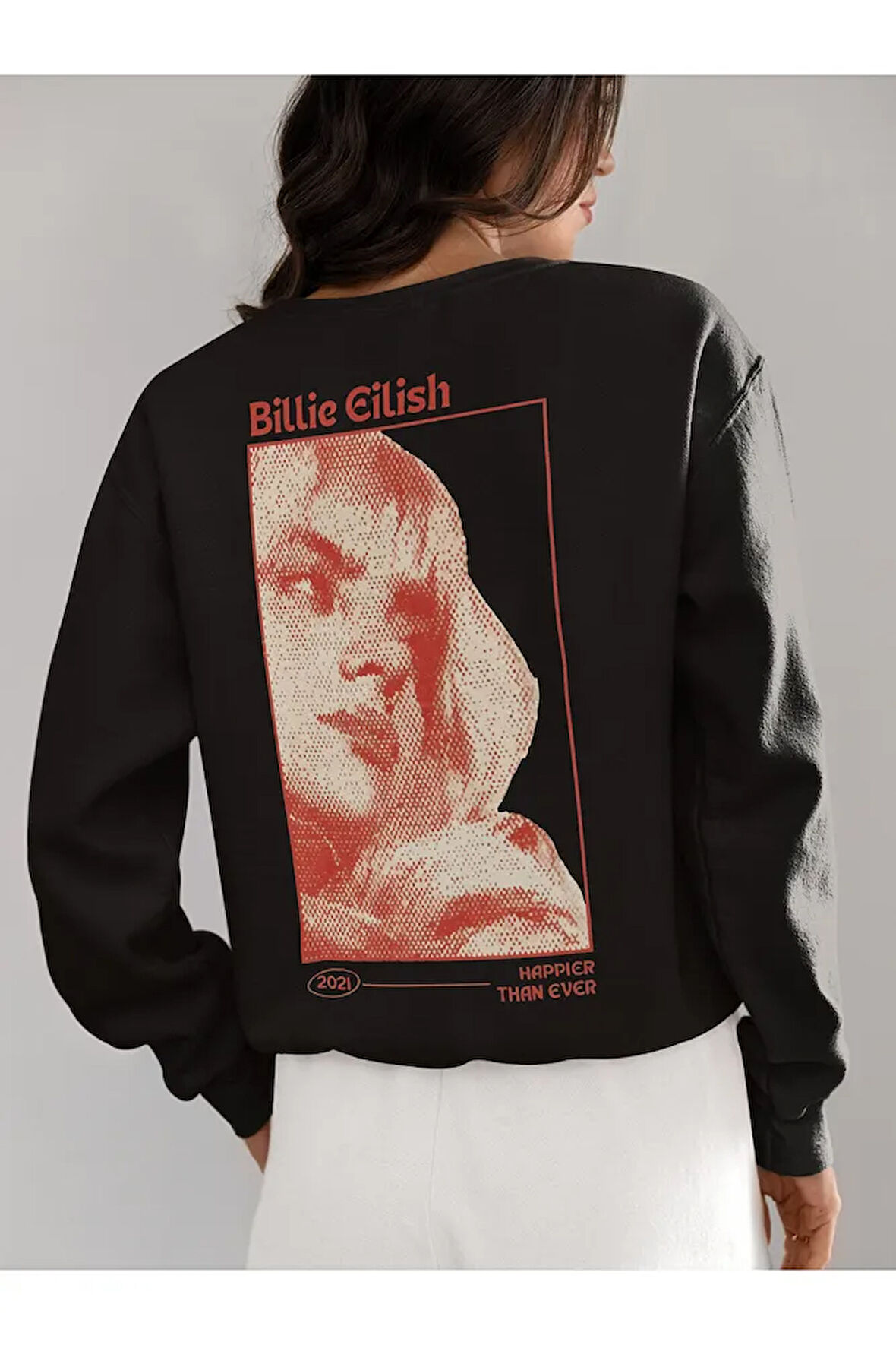 Tasarım Billie Eilish Baskılı Unisex Oversize Şarkıcı Sweatshirt