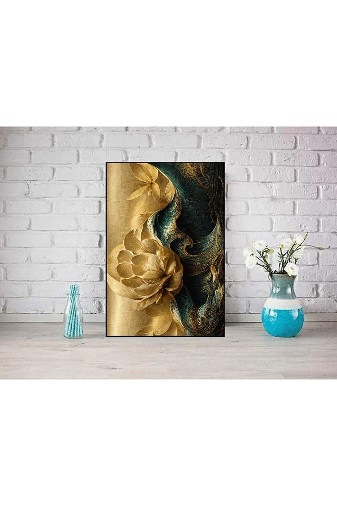 Zümrüt Yeşili Akan Şakayık Dekoratif Kanvas Duvar Tablo