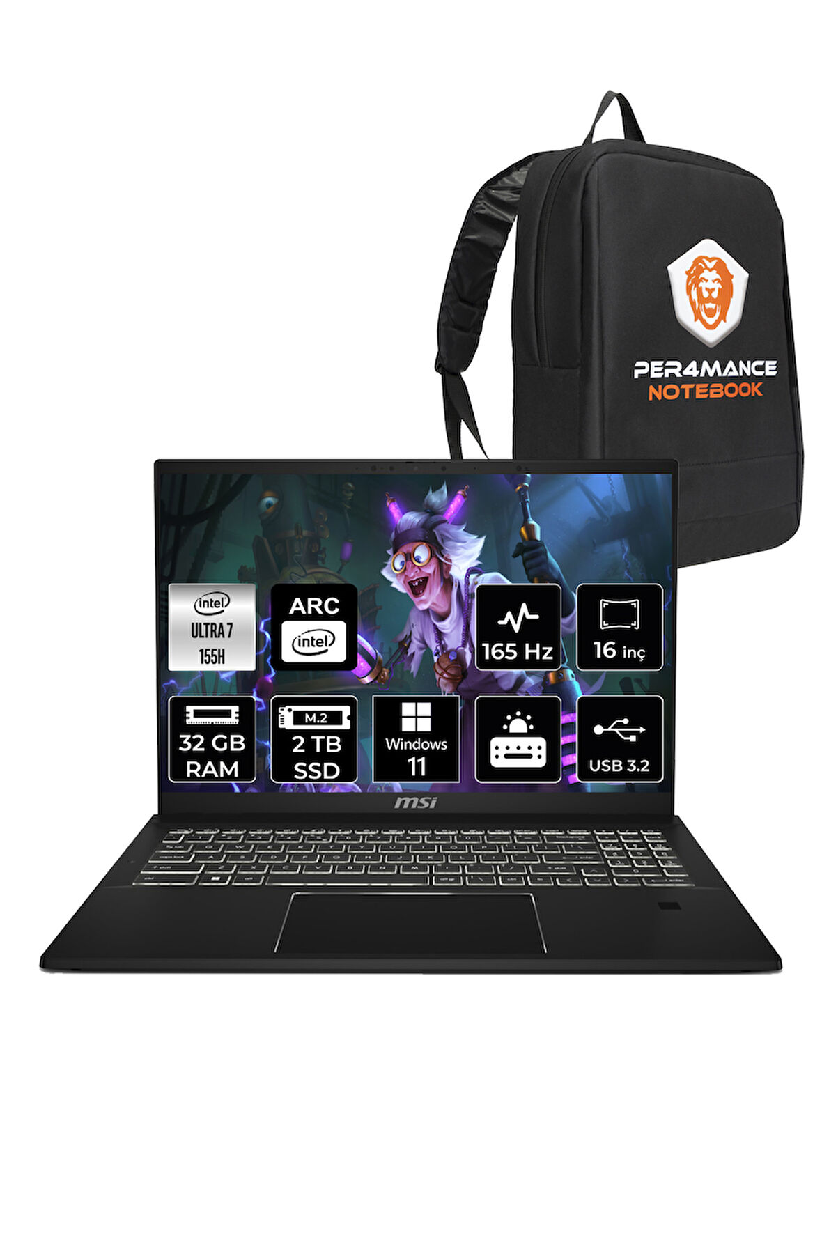 MSI SUMMIT E16 AI EVO Ultra 7 155H 32GB 2TB SSD 16" QHD+ W11P Dokunmatik 2'si 1 Arada & PER4 ÇANTA