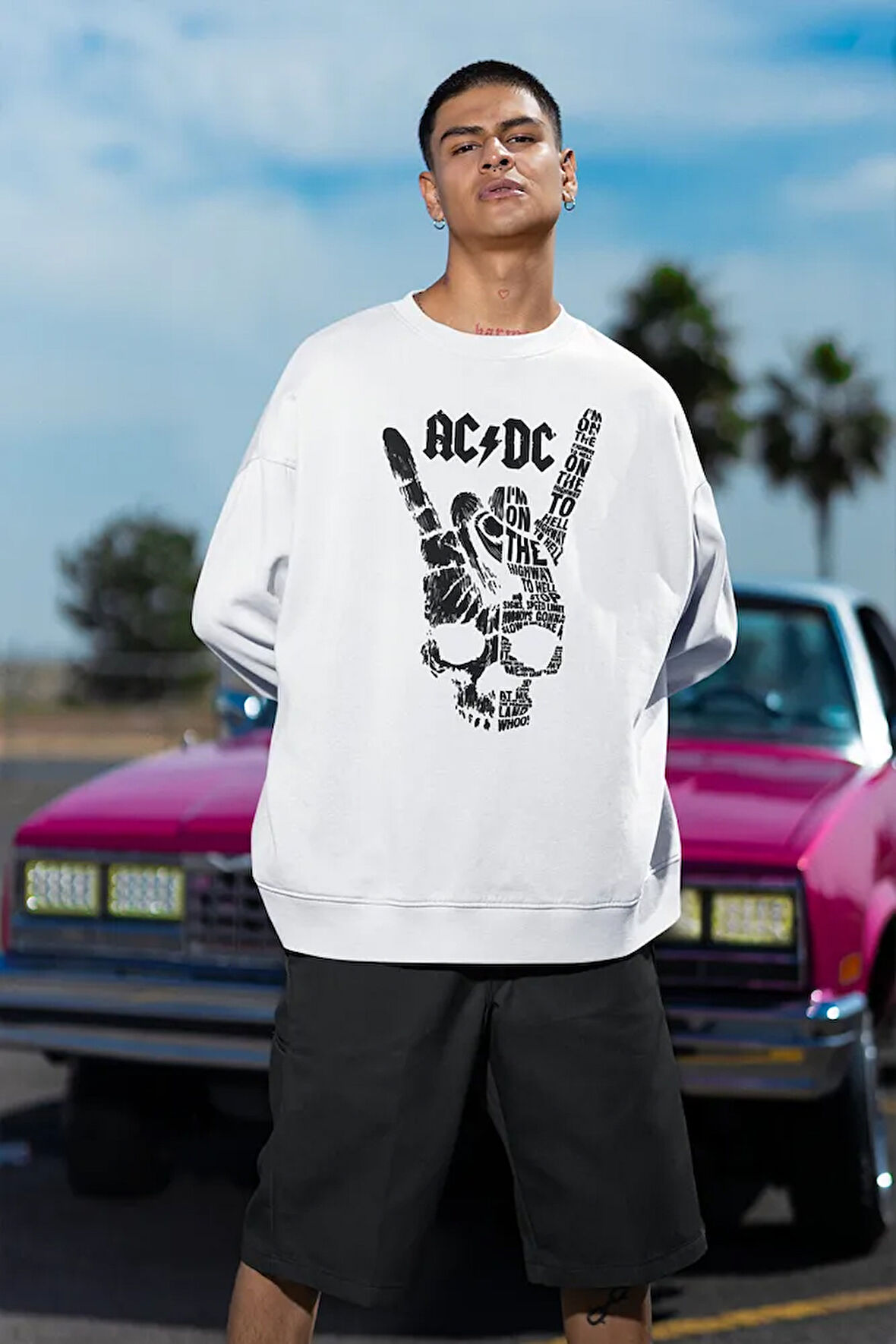 AC DC Rock In Roll Baskılı Unisex Oversize Müzik Grubu Sweatshirt
