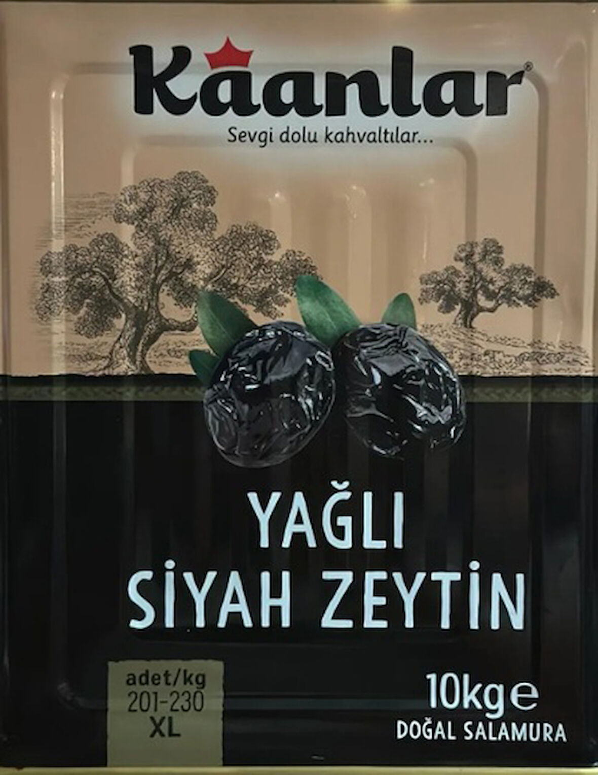 Kaanlar 201-230 XL Yağlı Sele Siyah Zeytin Teneke 10 KG