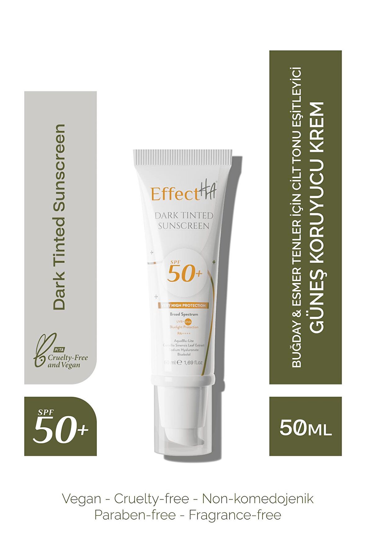 EffectHA Dark Tinted Sunscreen Buğday & Esmer Tenler için Cilt Tonu Eşitleyici Güneş Koruyucu Krem SPF50+ 50ml