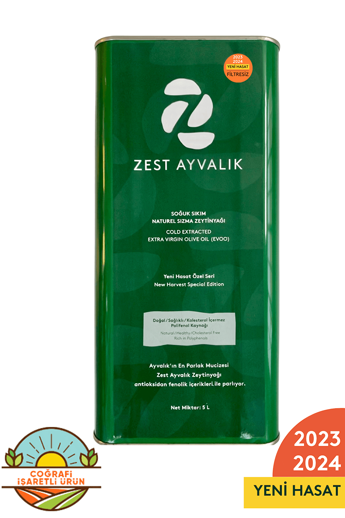 Zest Ayvalık Erken Hasat Soğuk Sıkım Sızma Zeytinyağı 5 lt Teneke 