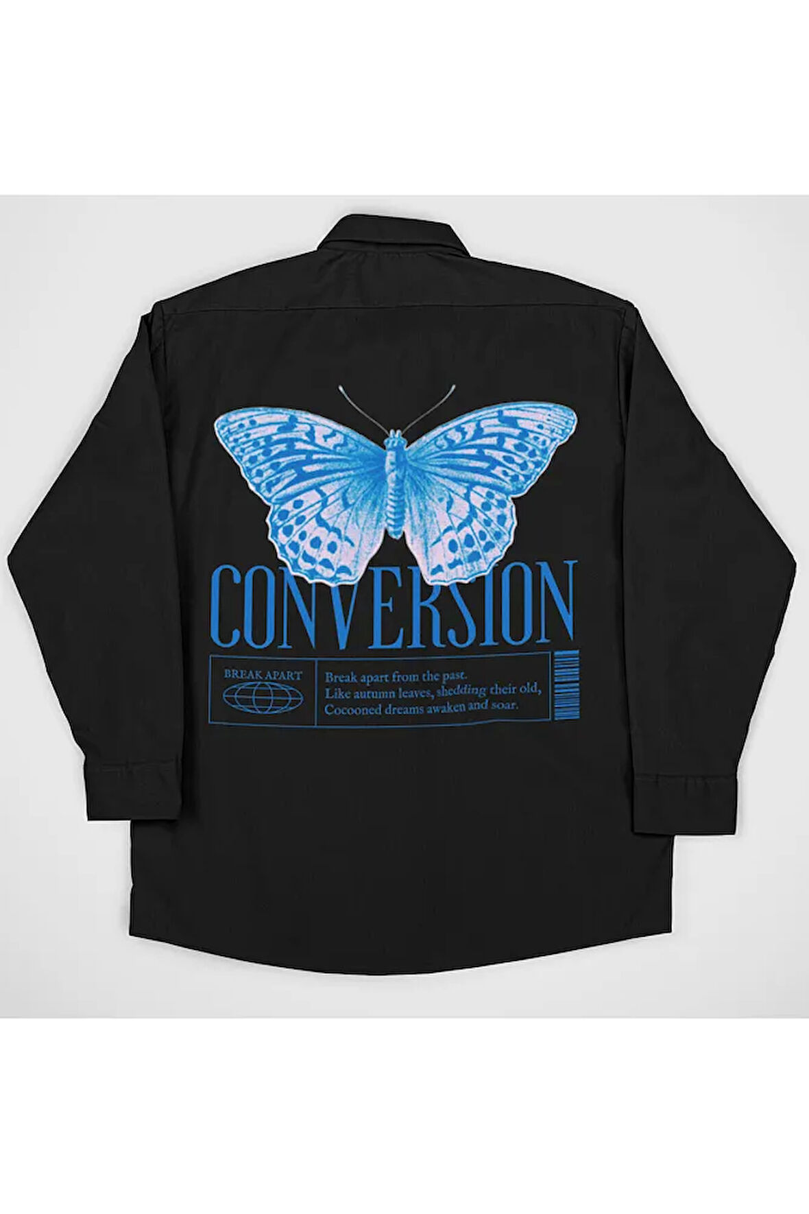Butterfly Conversion Yazılı Unisex Kelebek Tasarım Cepli Gömlek
