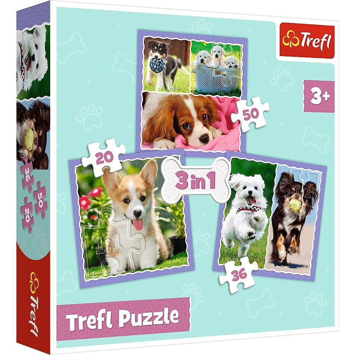 Trefl Puzzle Lovely Dogs 3 in 1 3+ Yaş Büyük Boy Puzzle 20 - 36 - 50 Parça