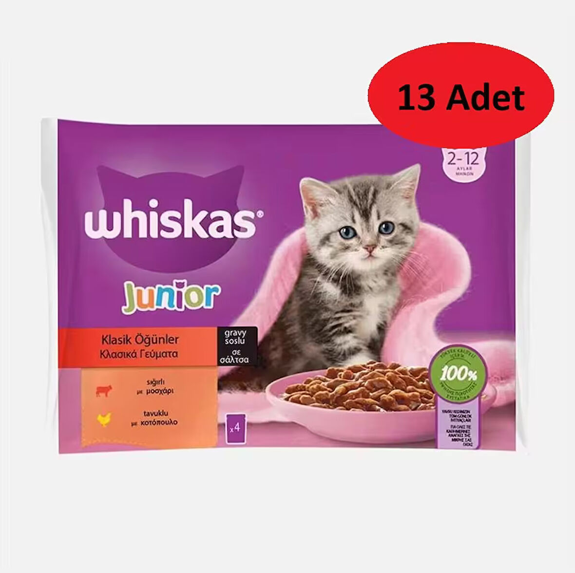 Whiskas Klasik Öğünler Yavru Yaş Kedi Maması 340 gr x 13 Adet