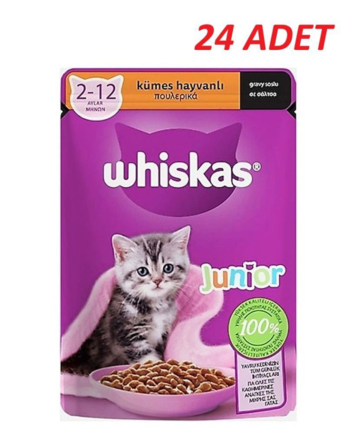 Whiskas Pouch Sos İçinde Kümes Hayvanlı Yavru Kedi Konservesi 85 Gr*24 Adet