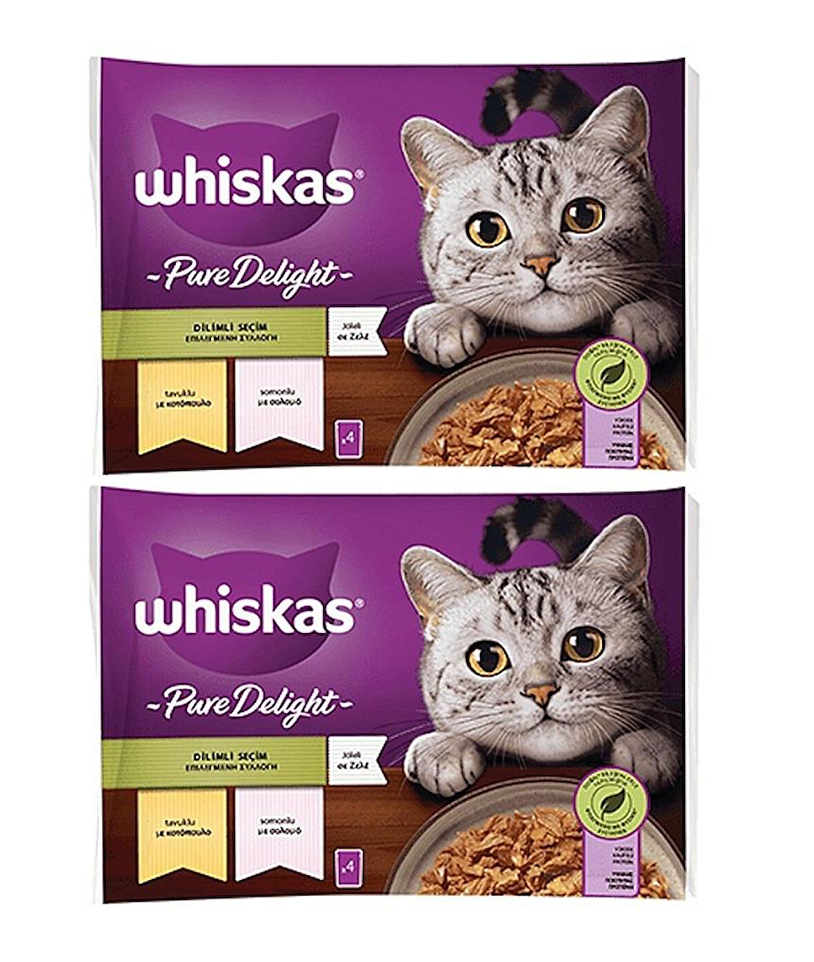 Whiskas Pouch Pure Delight Jöle İçinde Tavuklu ve Somonlu Yetişkin Kedi Konservesi 8x85 Gr