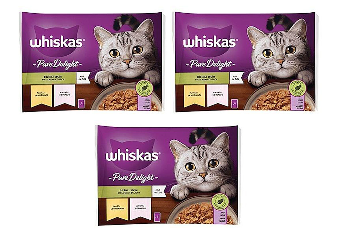Whiskas Pouch Pure Delight Jöle İçinde Tavuklu ve Somonlu Yetişkin Kedi Konservesi 12x85 Gr