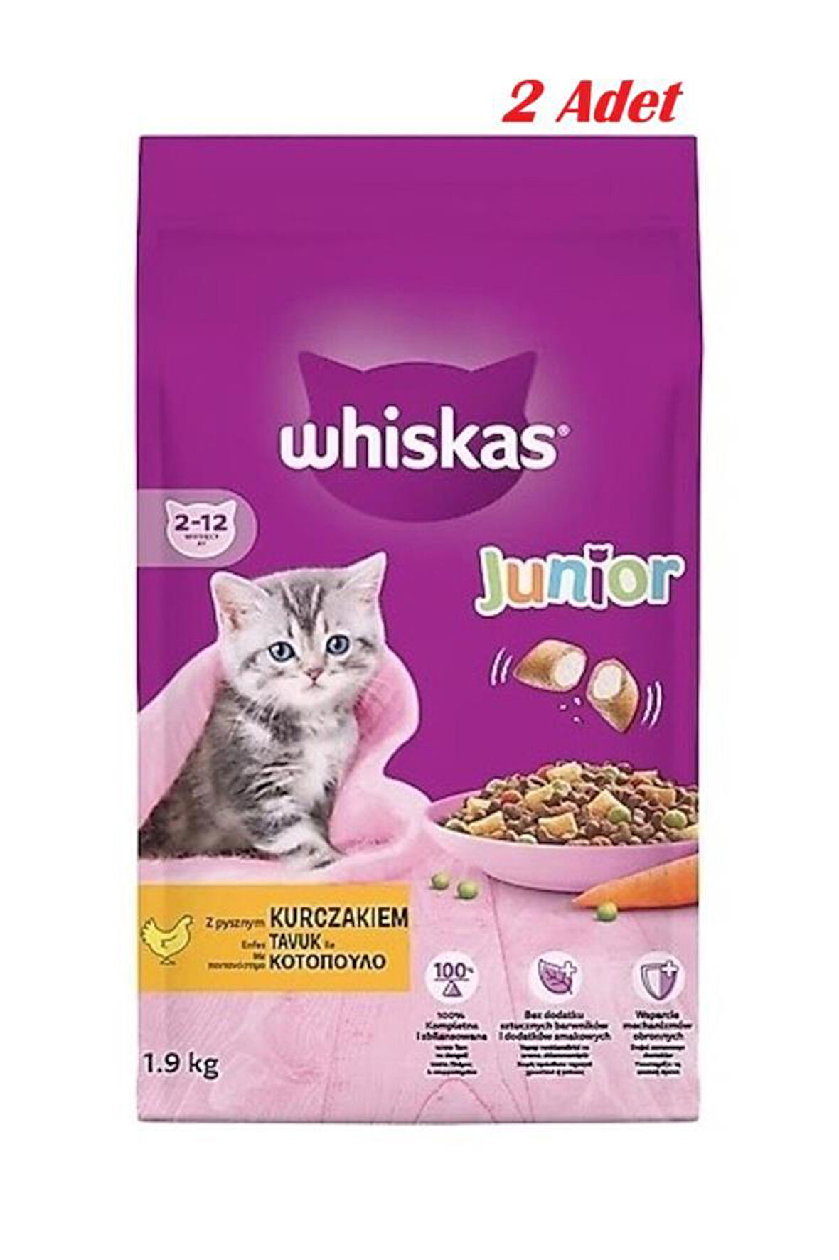 Whiskas Junior Tavuklu Yavru Kuru Kedi Maması 1.9 Kg*2 ADET