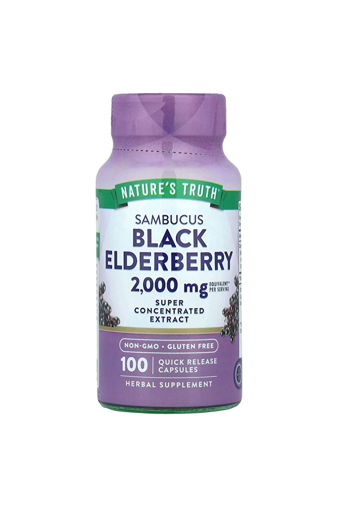 Nature's Truth, Sambucus Black Elderberry, 2,000 mg, 100 Quick Release Capsules (1,000 mg Per Capsu