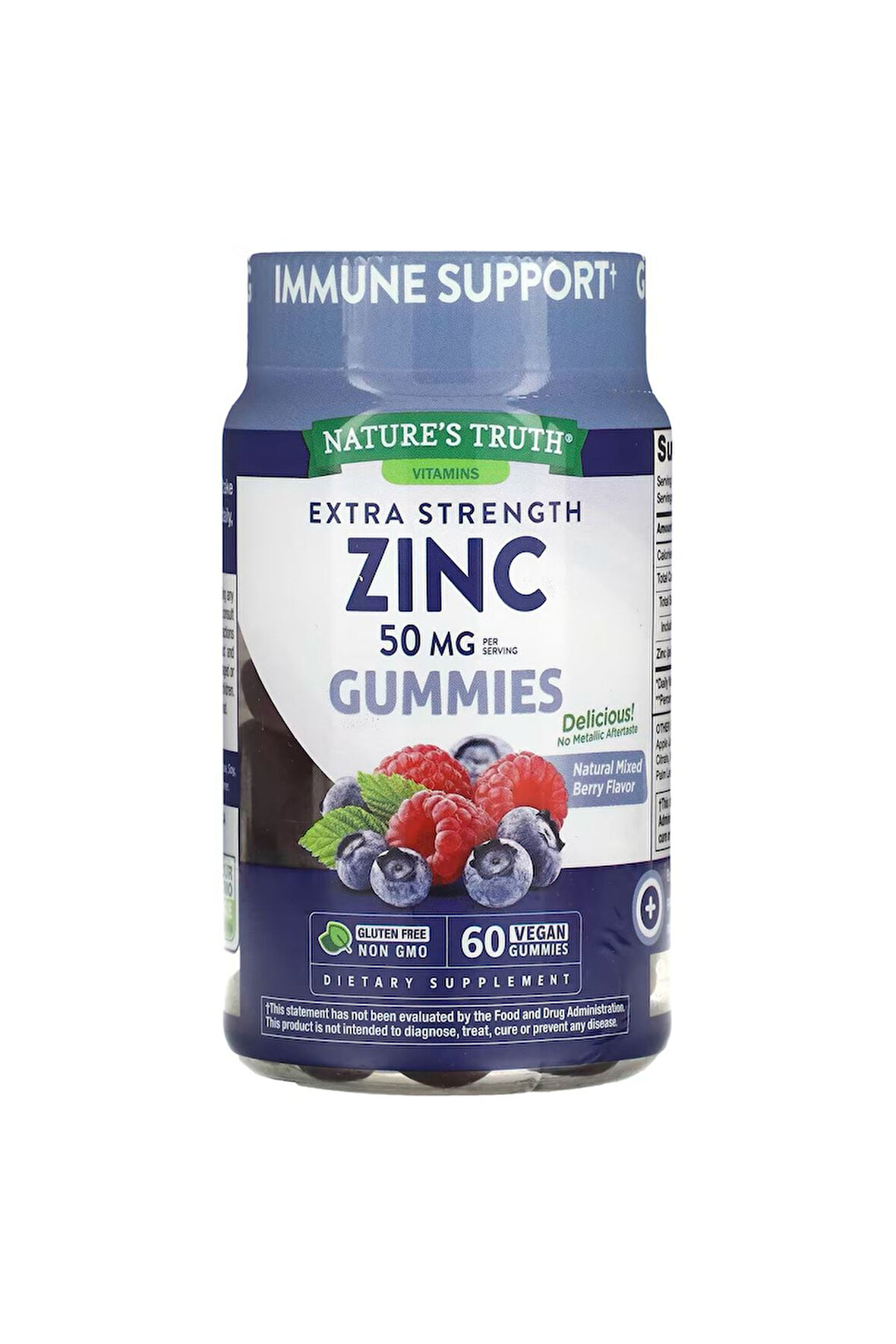 Nature's Truth, Ekstra Strengt.h Zinc, Natural Mixed Berry, 50 mg, 60 Vegan Gummies