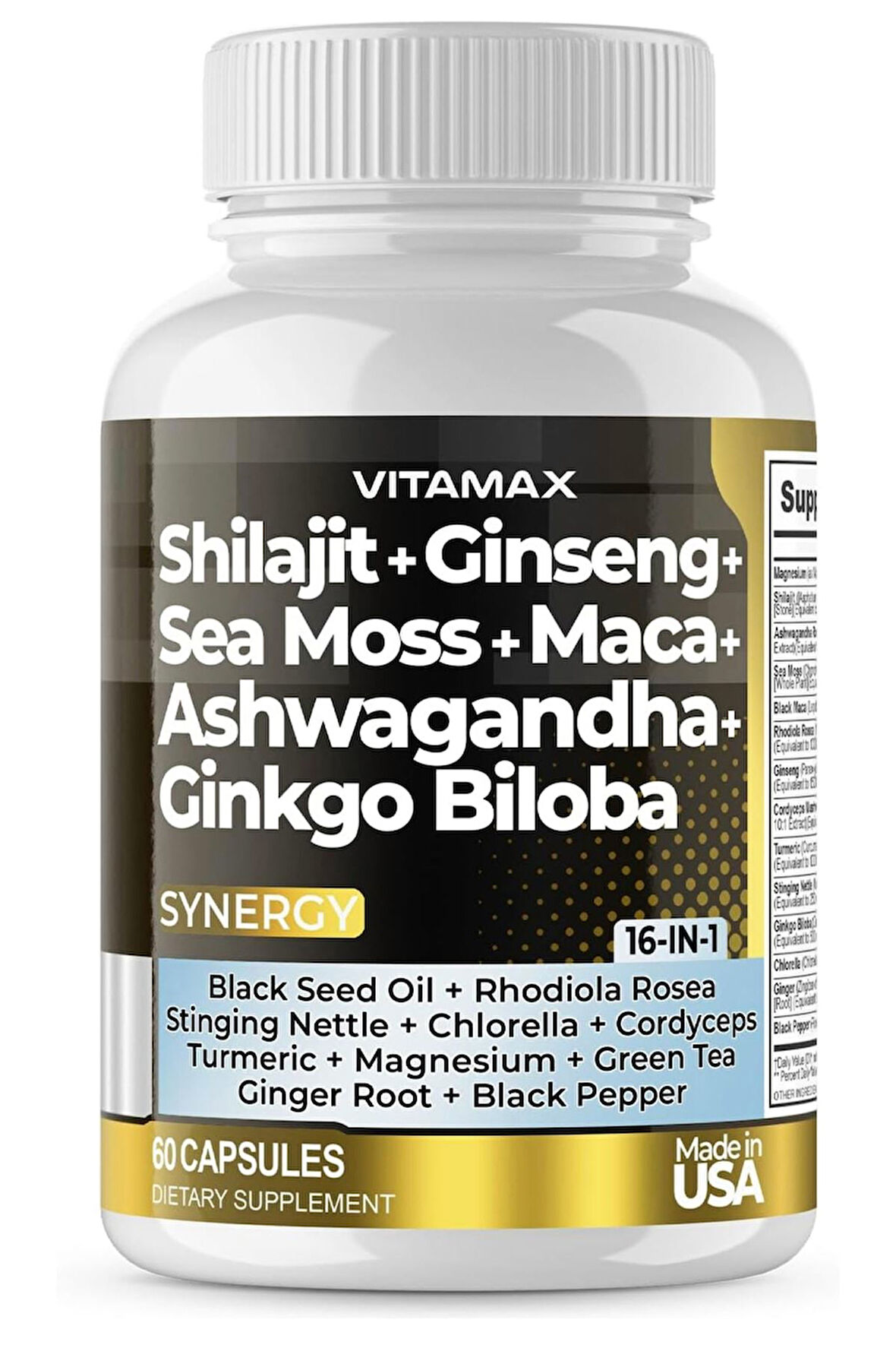 Shilajit + Ginseng + Sea Moss + Maca + Ashw. + Ginkgo Biloba 60 Kapsül