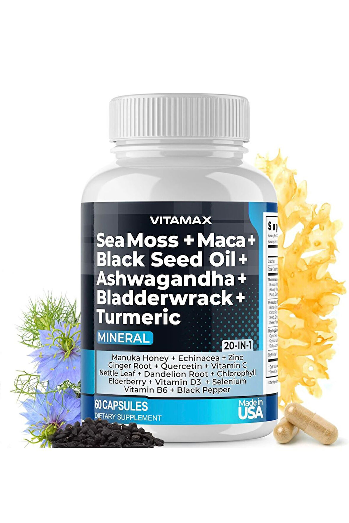 Sea Moss + Maca + Black Seed Oil + Ashw. Bladderwrack + Turmeric 60 Kapsül