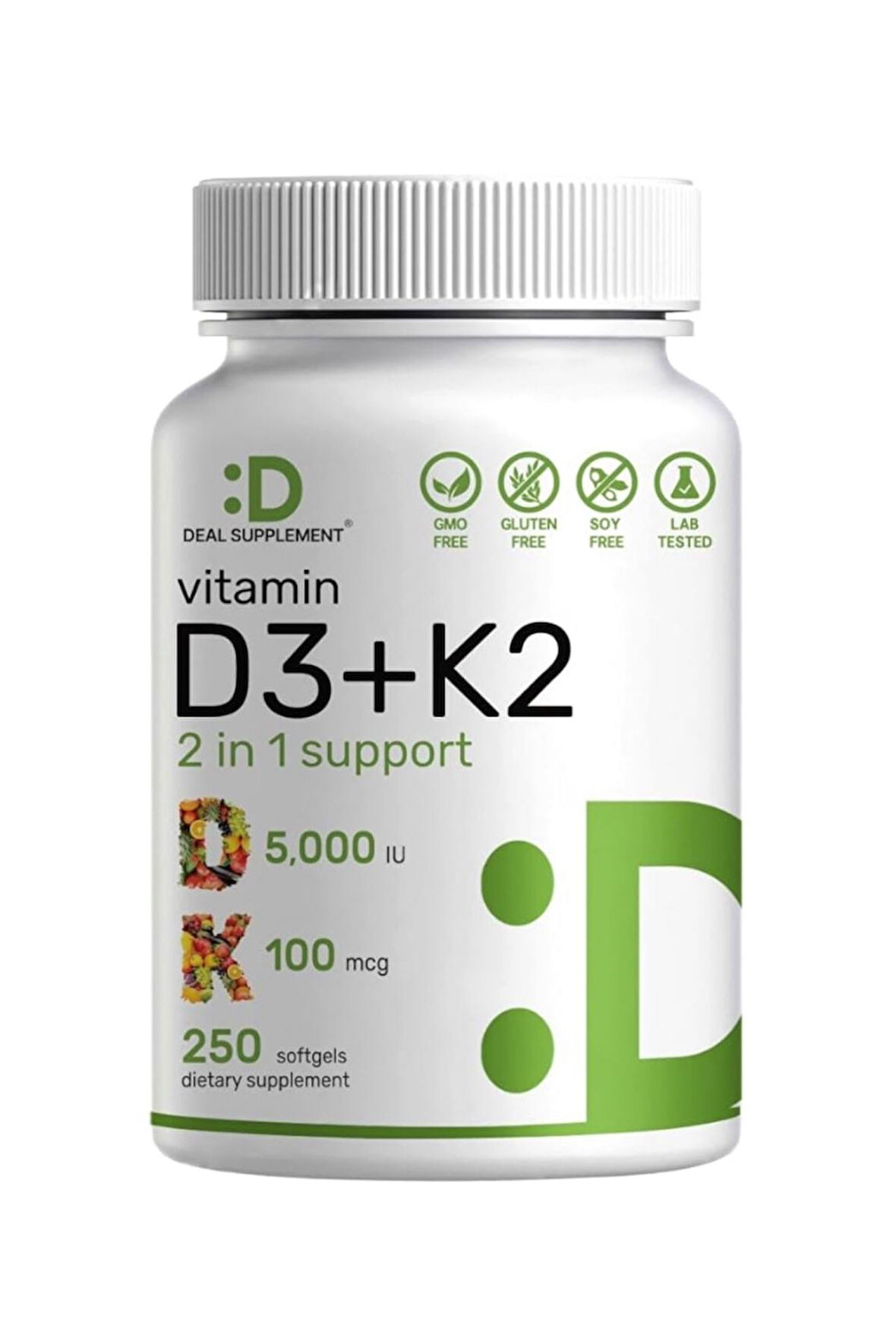 DEAL SUPPLEMENT D3 K2 Softgel, D3 5000 IU & K2 MK7, 250 Capsul