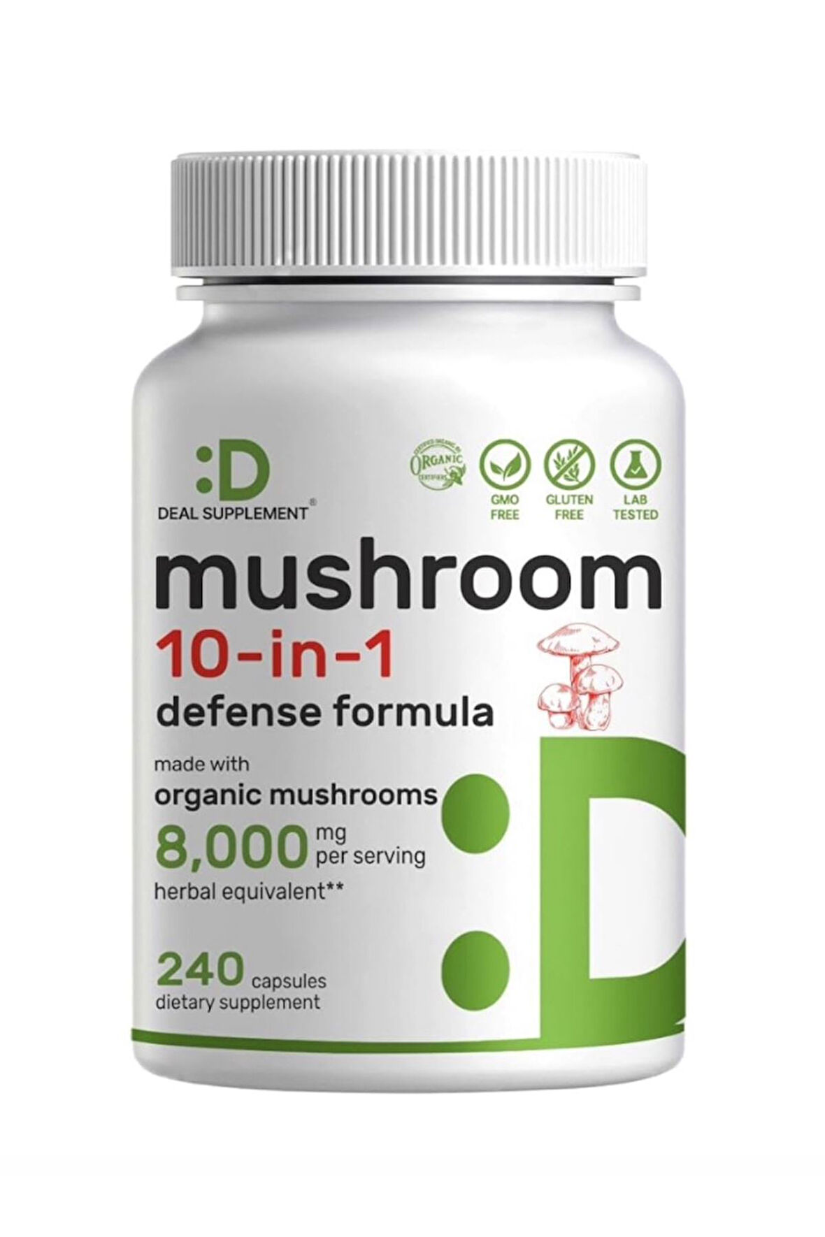 DEAL SUPPLEMENT Organic Mushroom 10 in 1 Defense Formula  8.000 Mg - 240 Capsules