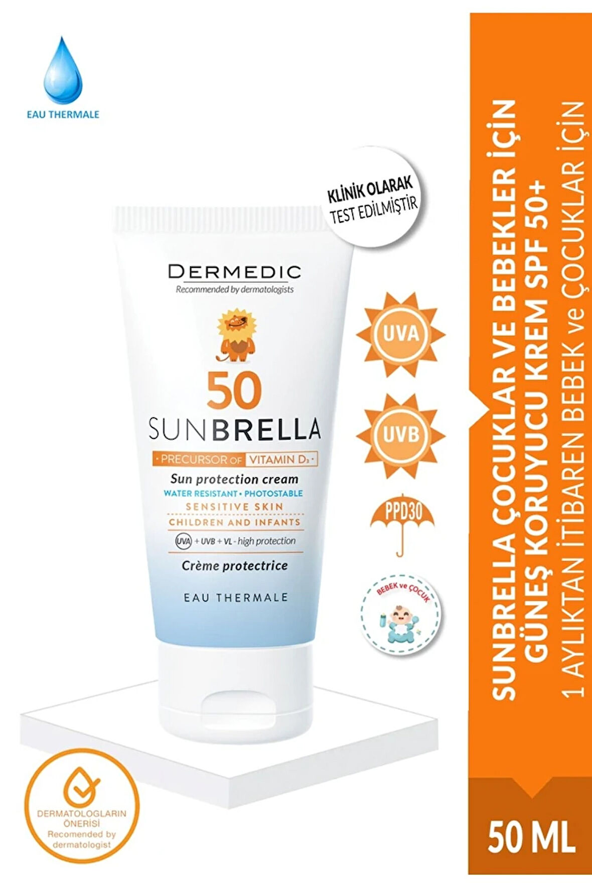 SUNBRELLA ÇOCUKLAR VE BEBEKLER İÇİN GÜNEŞ KORUYUCU KREM SPF 50+ 50ML