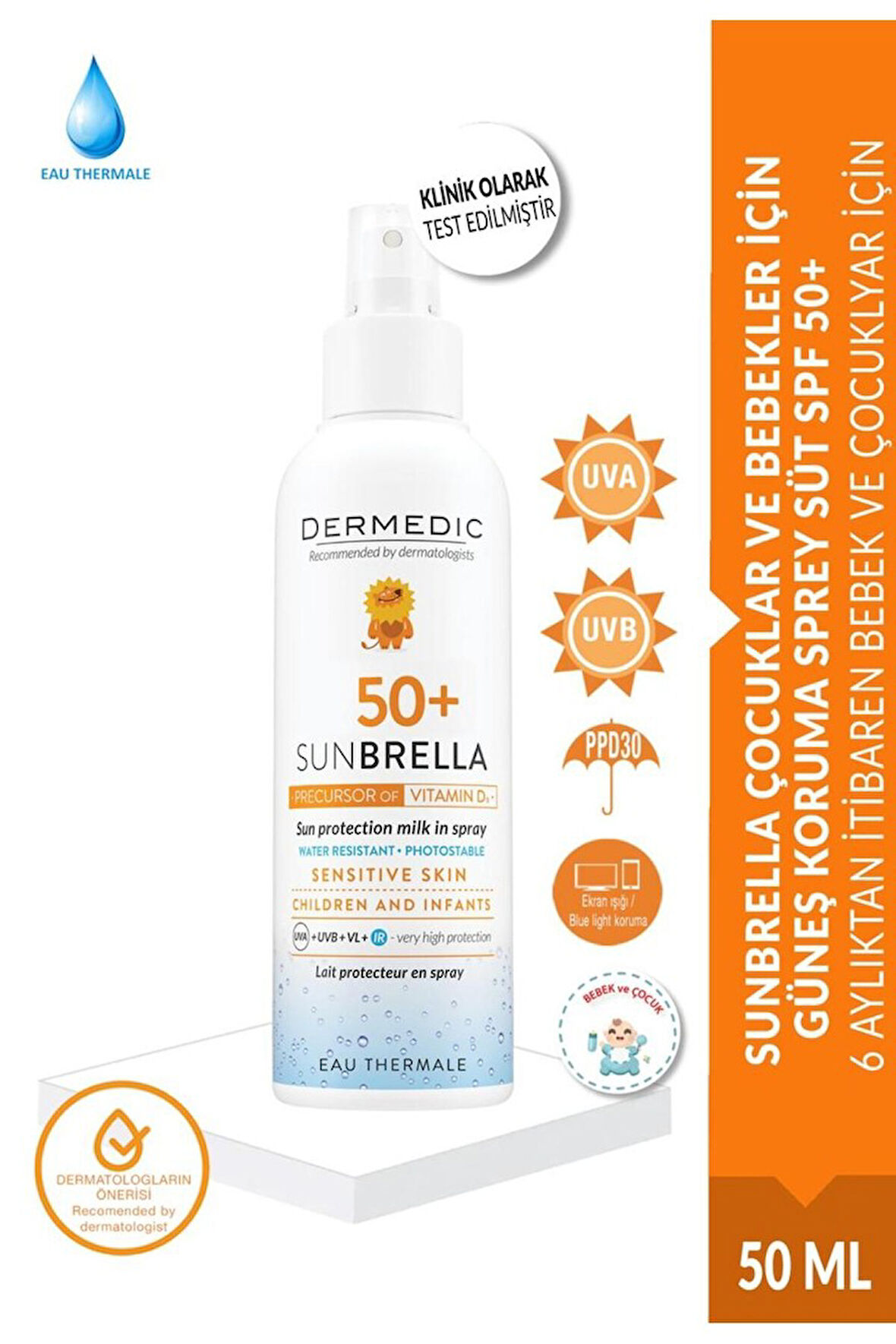 SUNBRELLA ÇOCUKLAR VE BEBEKLER İÇİN GÜNEŞ KORUMA SPREY SÜT SPF 50+ 150 ML