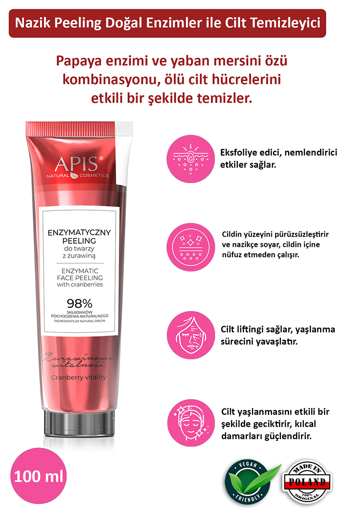 Kızılcık İçeren Enzimatik Yüz Peelingi - 100ml