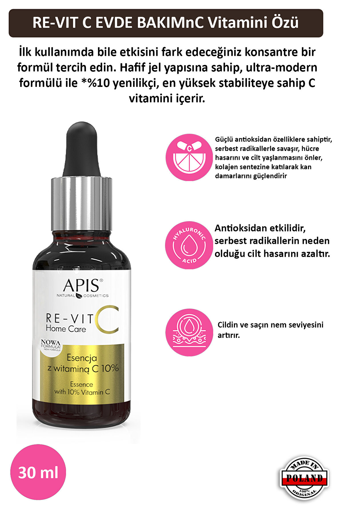 RE-VIT C EVDE BAKIM C Vitamini Özü YENİ FORMÜL - 30 ml