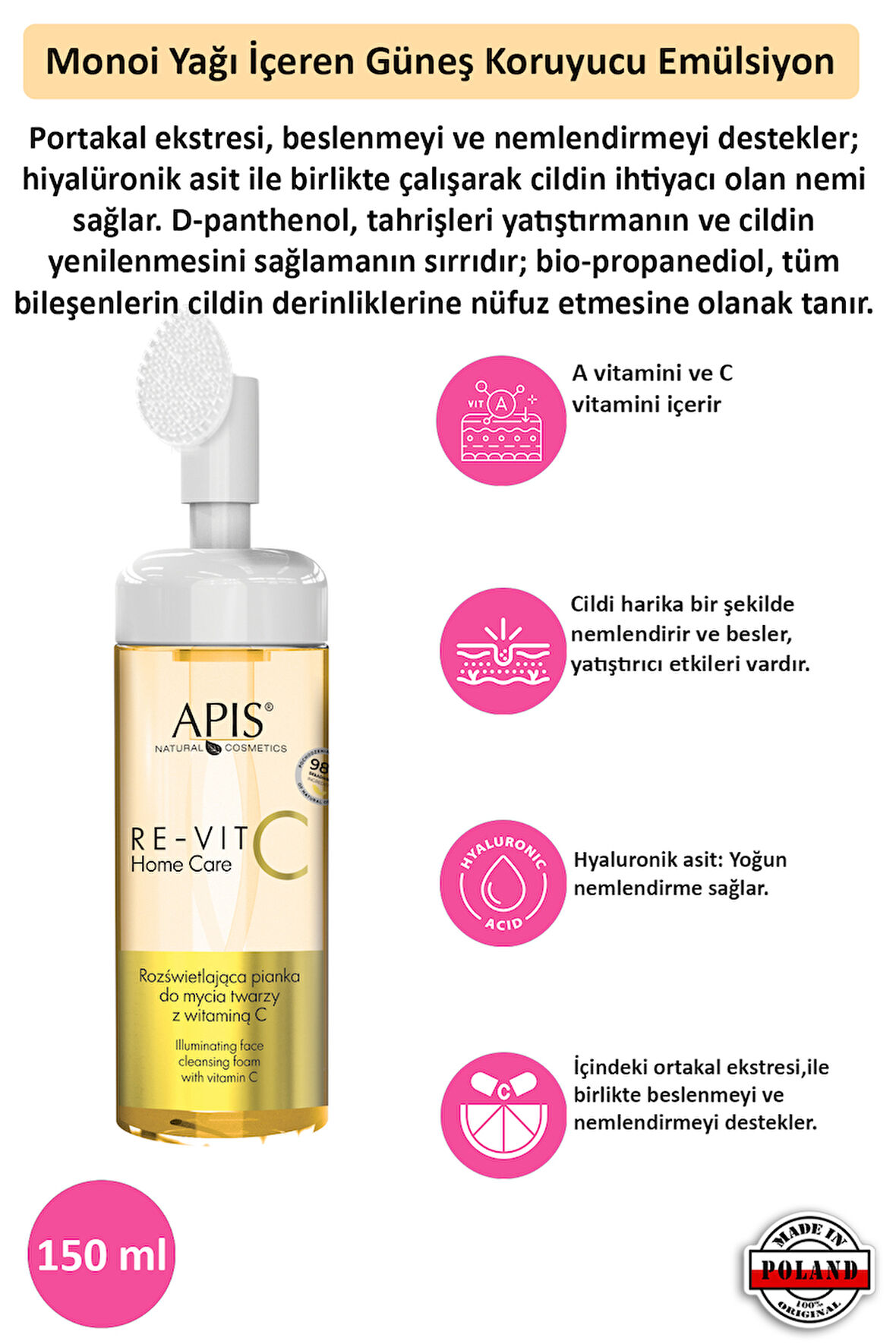 Yüz Temizleme Köpüğü RE-VIT C Vitamini İçeren Aydınlatıcı  - 150 Ml