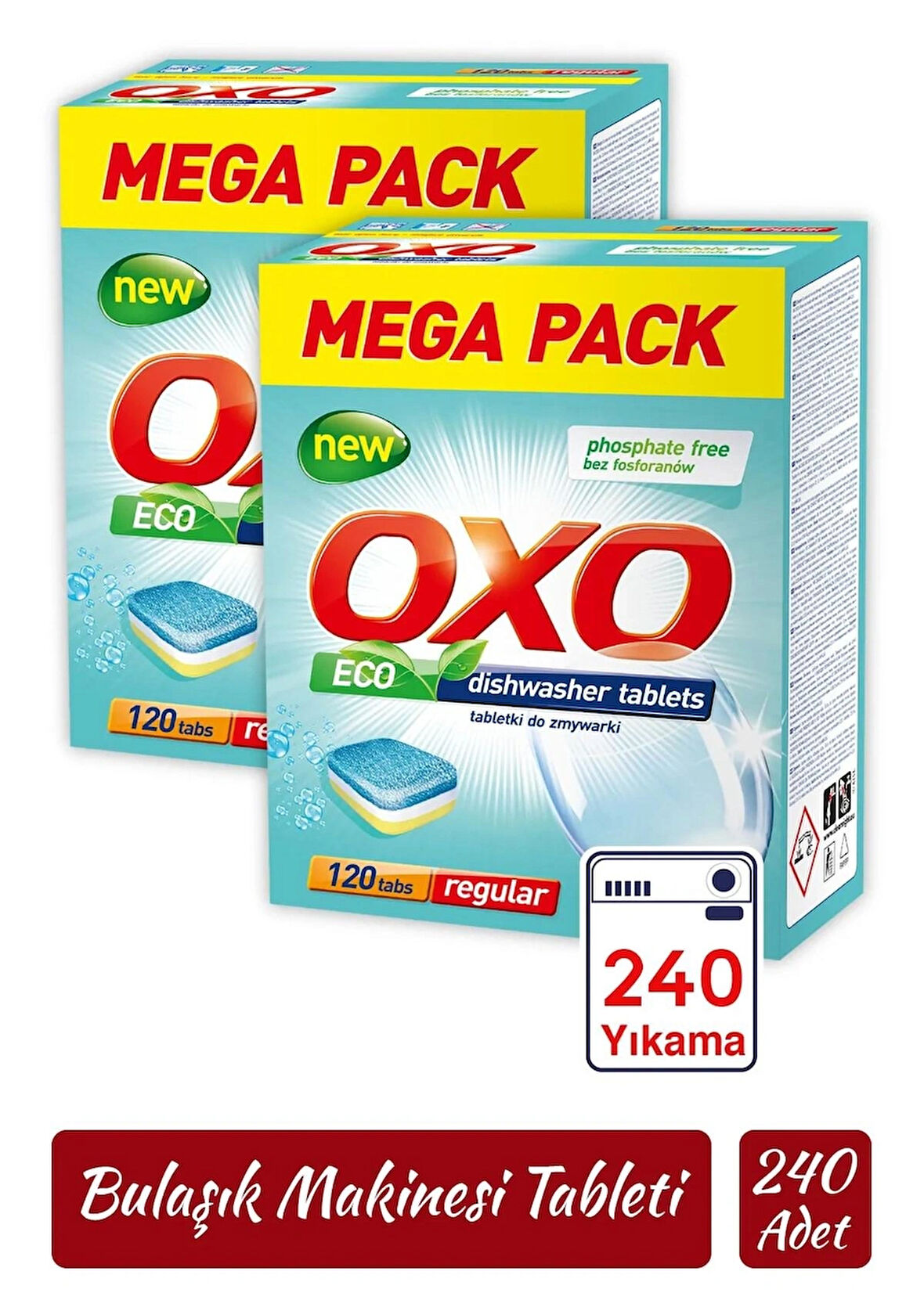 Oxo 240 Adet Bulaşık Makinesi Tableti Mega Paket Deterjan Hepsi Bir Arada (120x2)