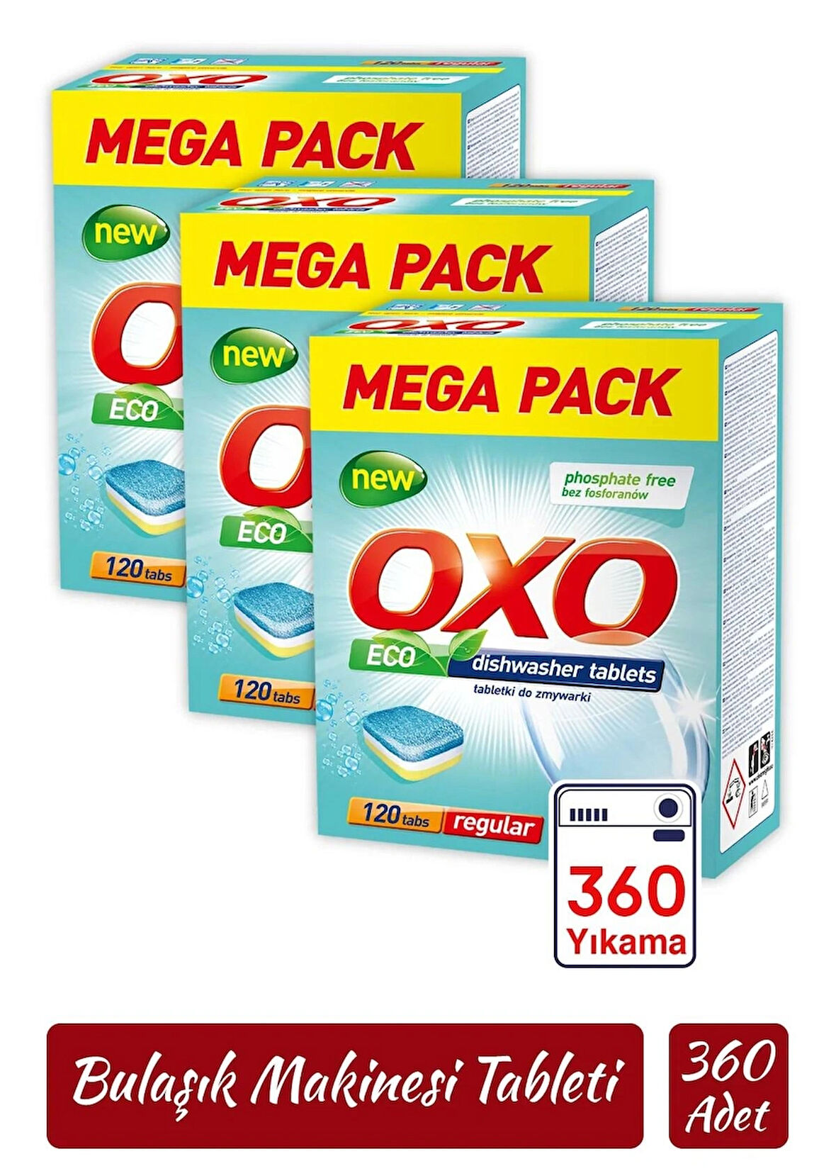Oxo 360 Adet Bulaşık Makinesi Tableti Mega Paket Deterjan Hepsi Bir Arada (120x3)