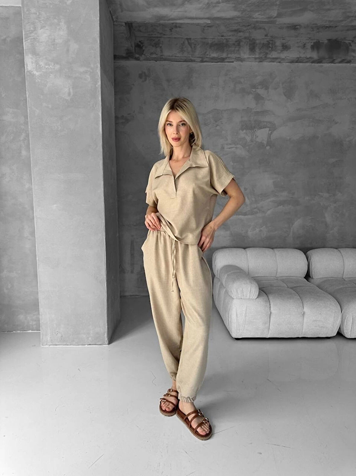 Bluz şalvar takım bej s255841