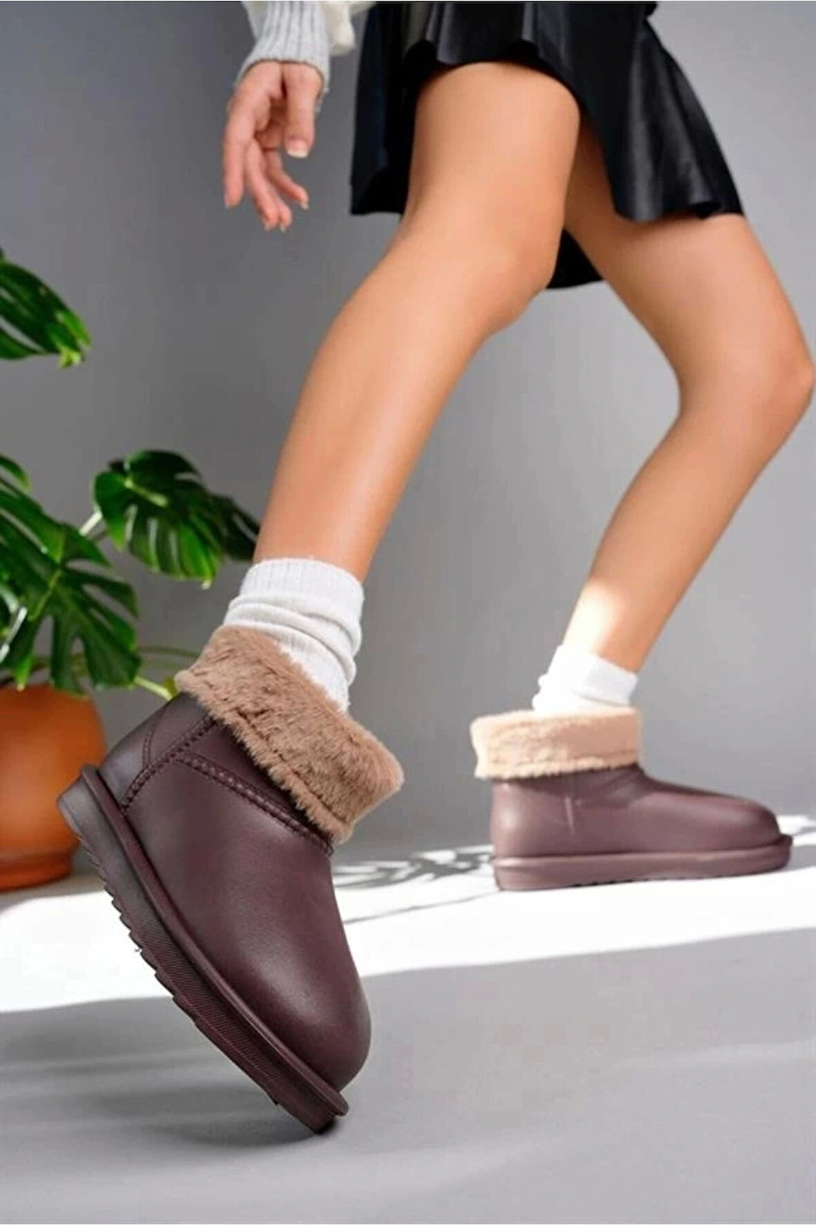 Mordi Kahverengi Oval Burunlu Su Geçirmez İçi Kürklü Bot