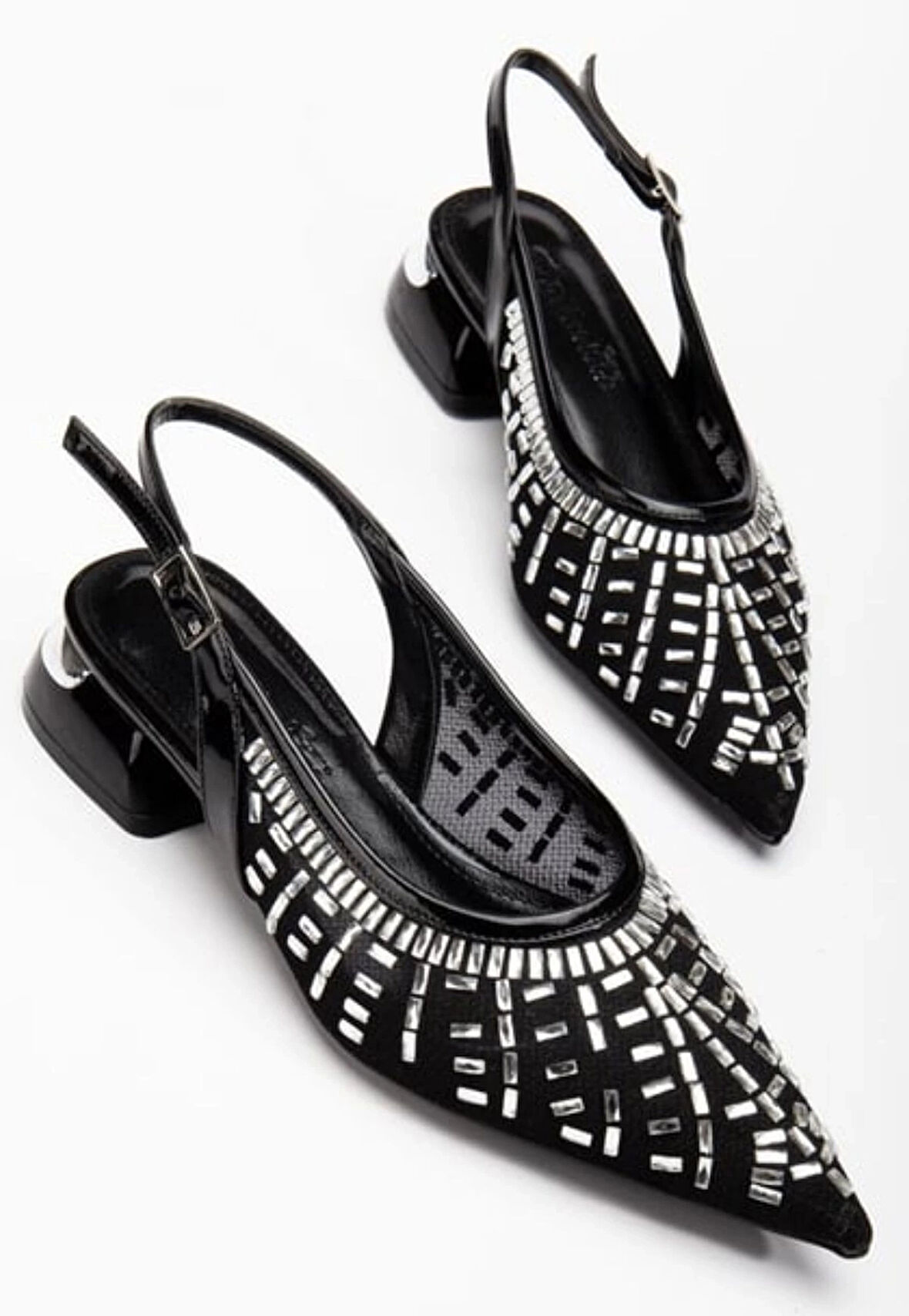 Piyar Siyah Taşlı Topuklu Ayakkabı