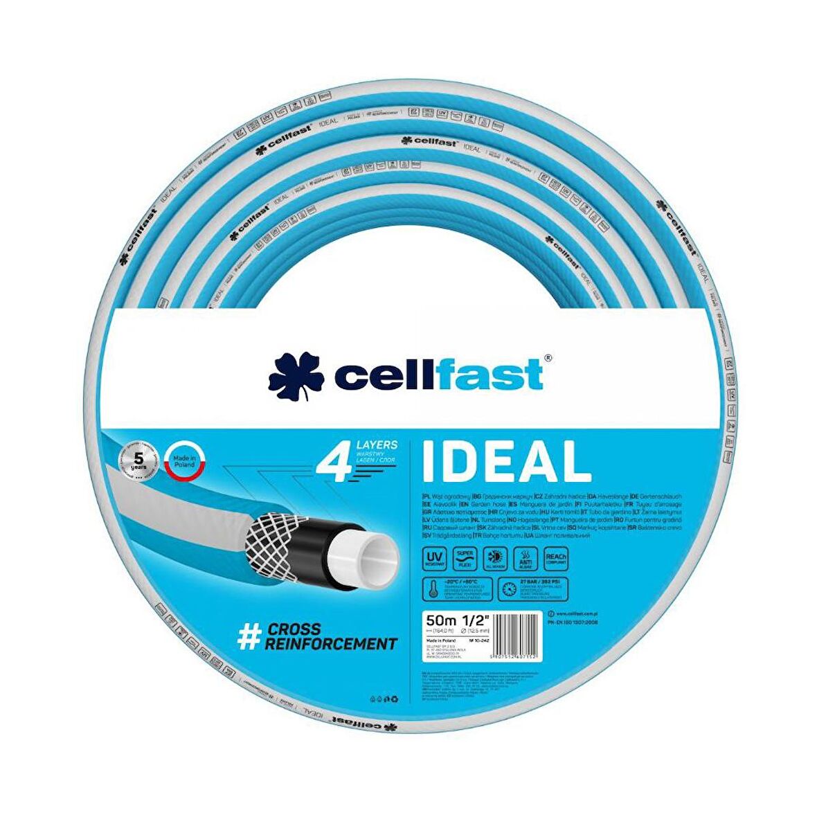 Cellfast Ideal 4 Katmanlı Bahçe Sulama Hortumu 1/2" 50 m