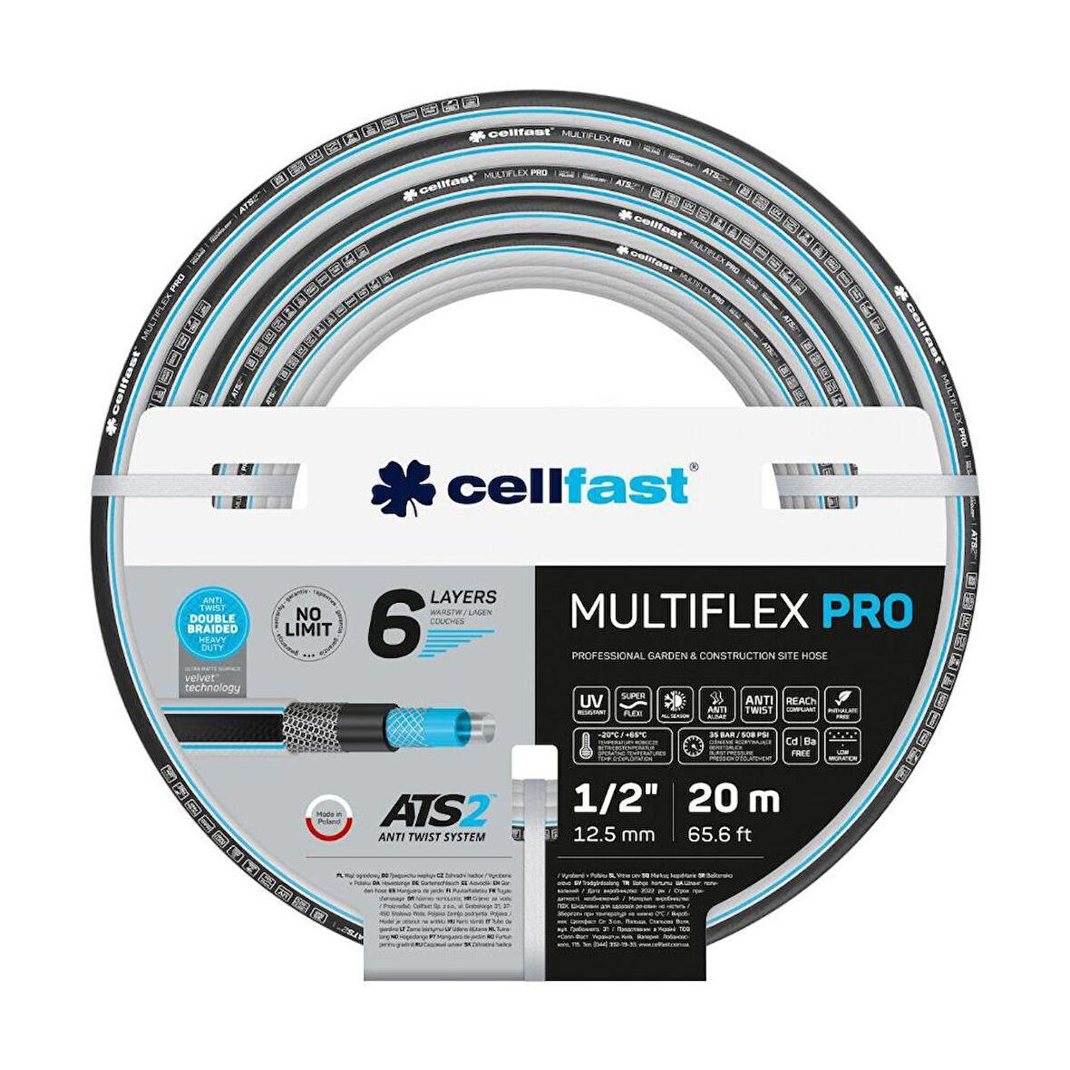 Cellfast Multiflex Pro 6 Katmanlı Bahçe Sulama Hortumu 1/2" 20 m