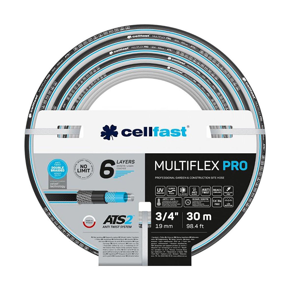 Cellfast Multiflex Pro 6 Katmanlı Bahçe Sulama Hortumu 3/4" 30 m