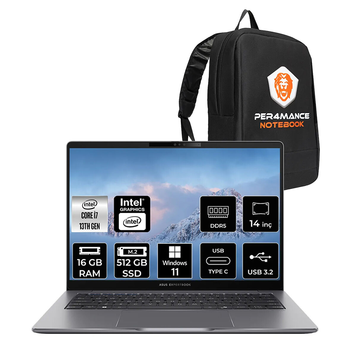 Asus Expertbook P3 i7 13620H 16GB DDR5 512GB SSD 14" WUXGA W11P P3405CVA Dizüstü Bilgisayar & ÇANTA