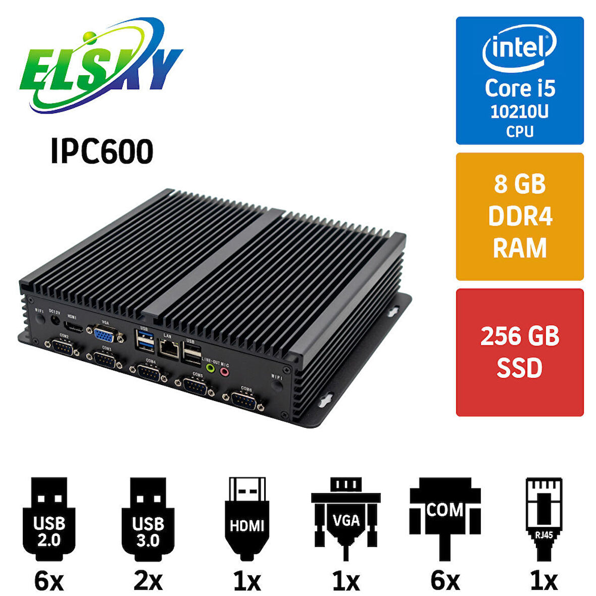 ELSKY IPC600 i5 10210U 8GB Ram 256GB SSD Endüstriyel Mini Pc