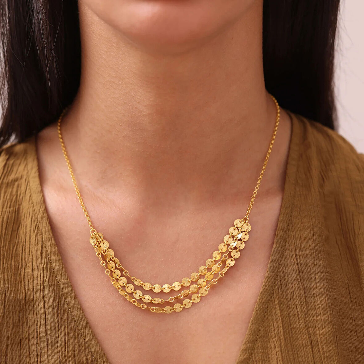 Mat Etnik İnsue Altın Gerdanlık