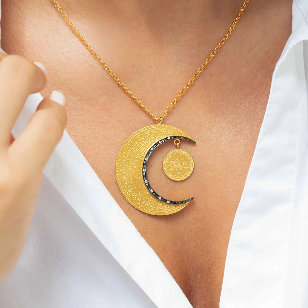 Ay Tasarım Etnik Altın Kolye