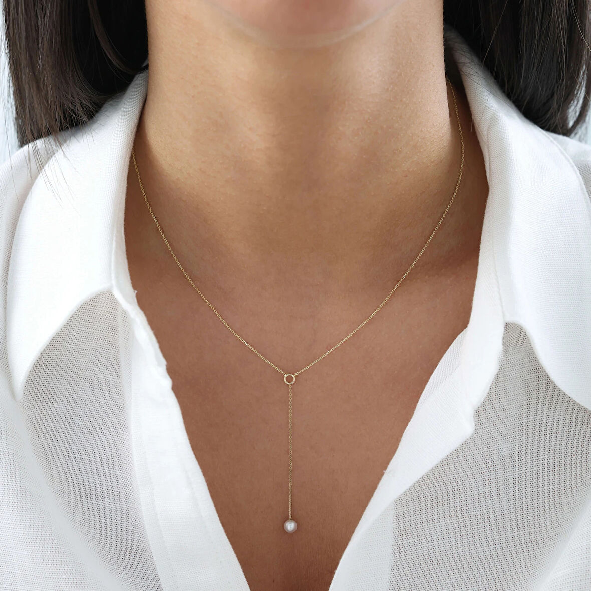 Nisera Y İnci Altın Kolye