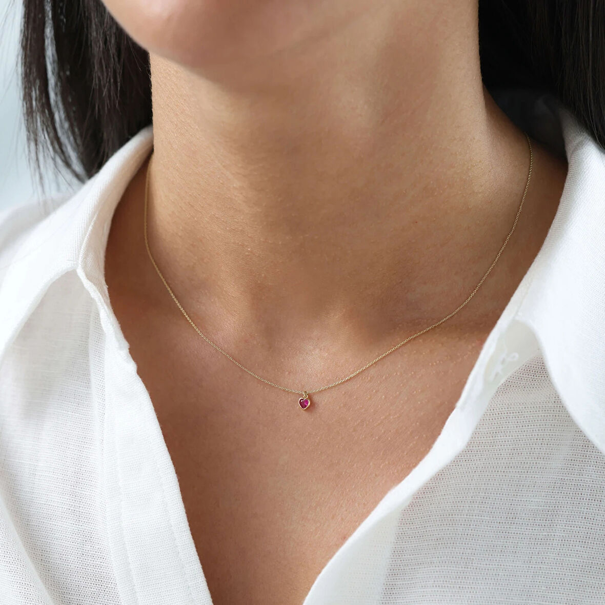 Nisera Pink Love Minimal Altın Kolye