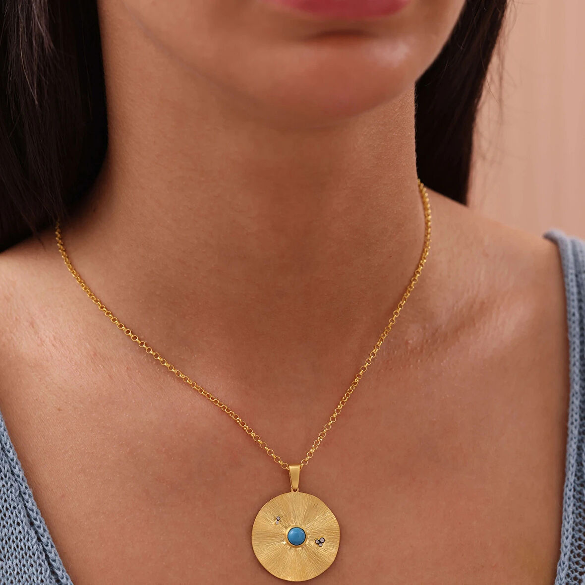 Firuze Taş Tasarım Altın Kolye