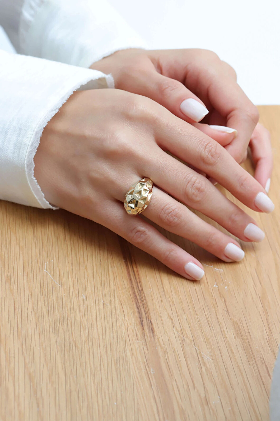 Kalemli Mat Parlak Altın Yüzük