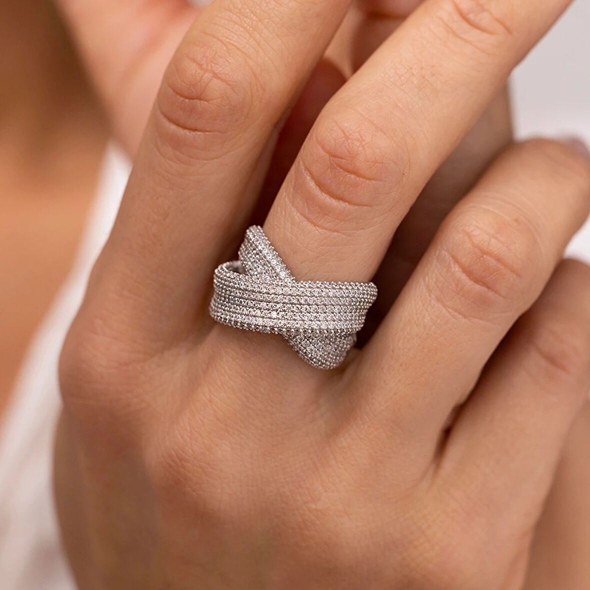 Beyaz Altın Çift Kol Altın Yüzük