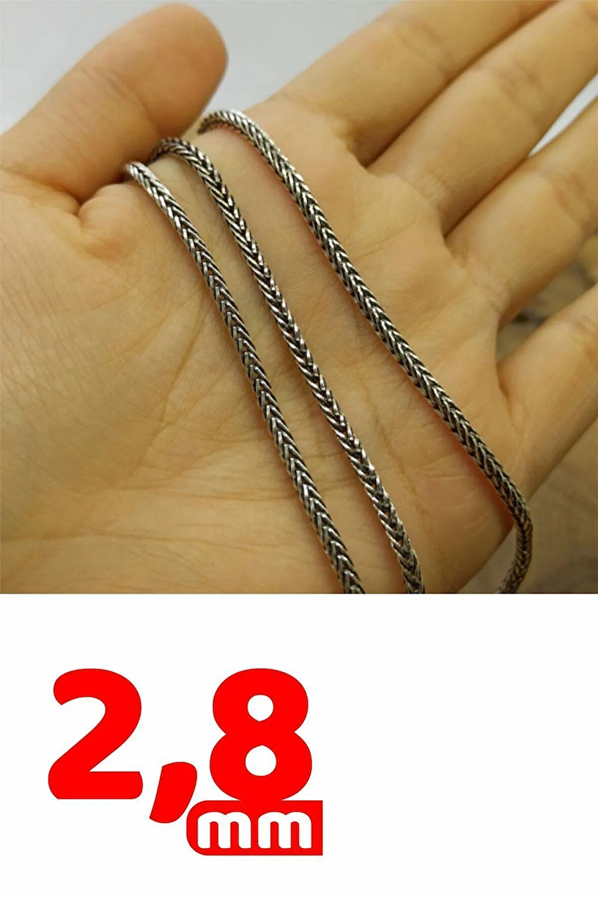 2.8mm Kalın Tilki Kuyruğu Gümüş Erkek Kolye Zincir