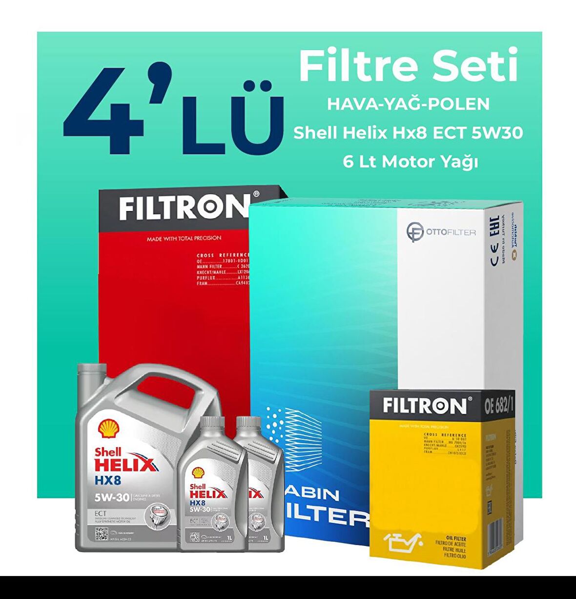 Filtron Mercedes SLK200 Kompresor Filtre Bakım Seti Shell Motor Yağlı (2011-2015) 4 Lü
