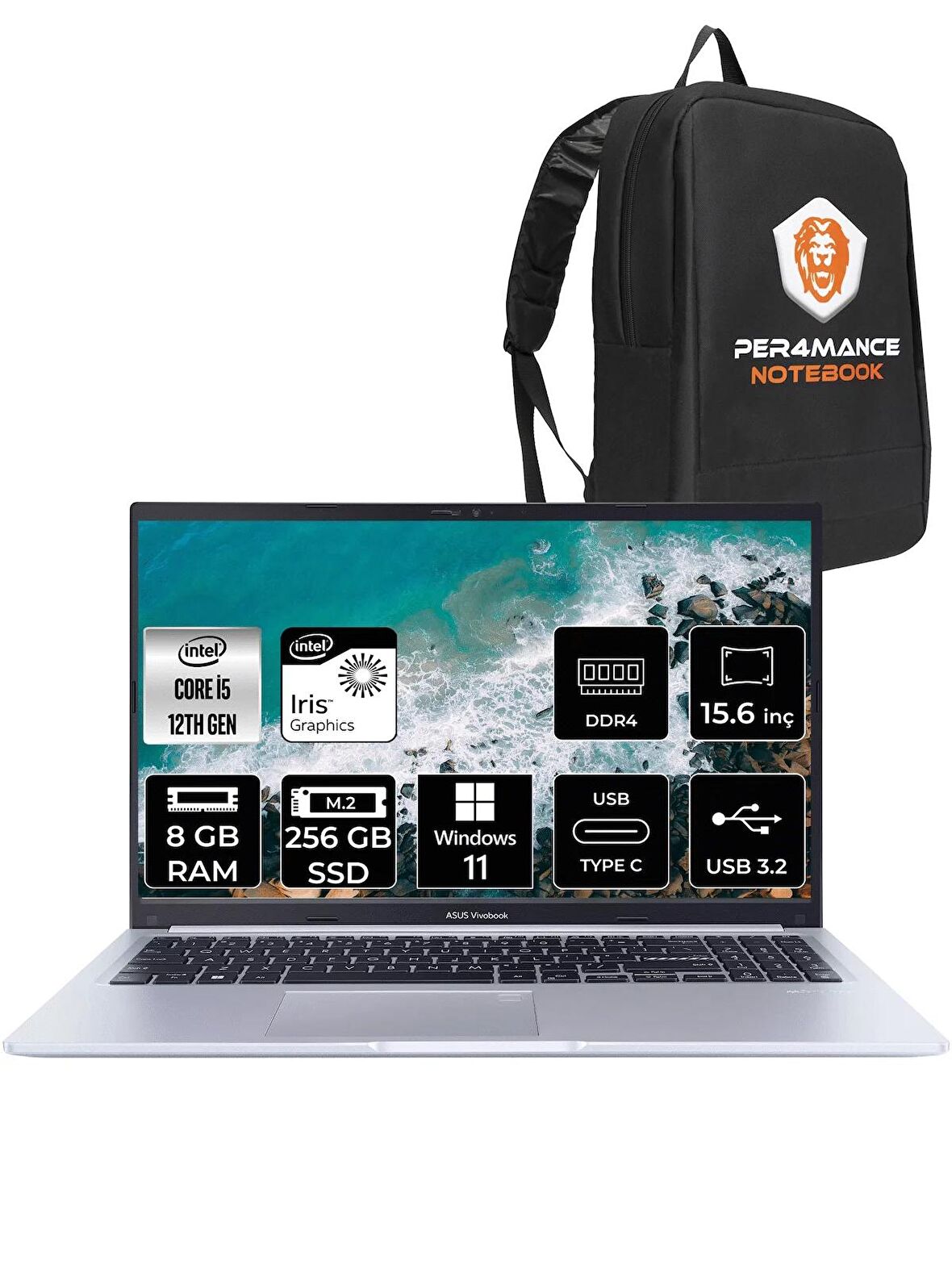 ASUS Vivobook 15 X1502ZA i5 1235U 8GB RAM 256GB SSD 15.6'' FHD W11HOME EJ1068 & PER4 ÇANTA