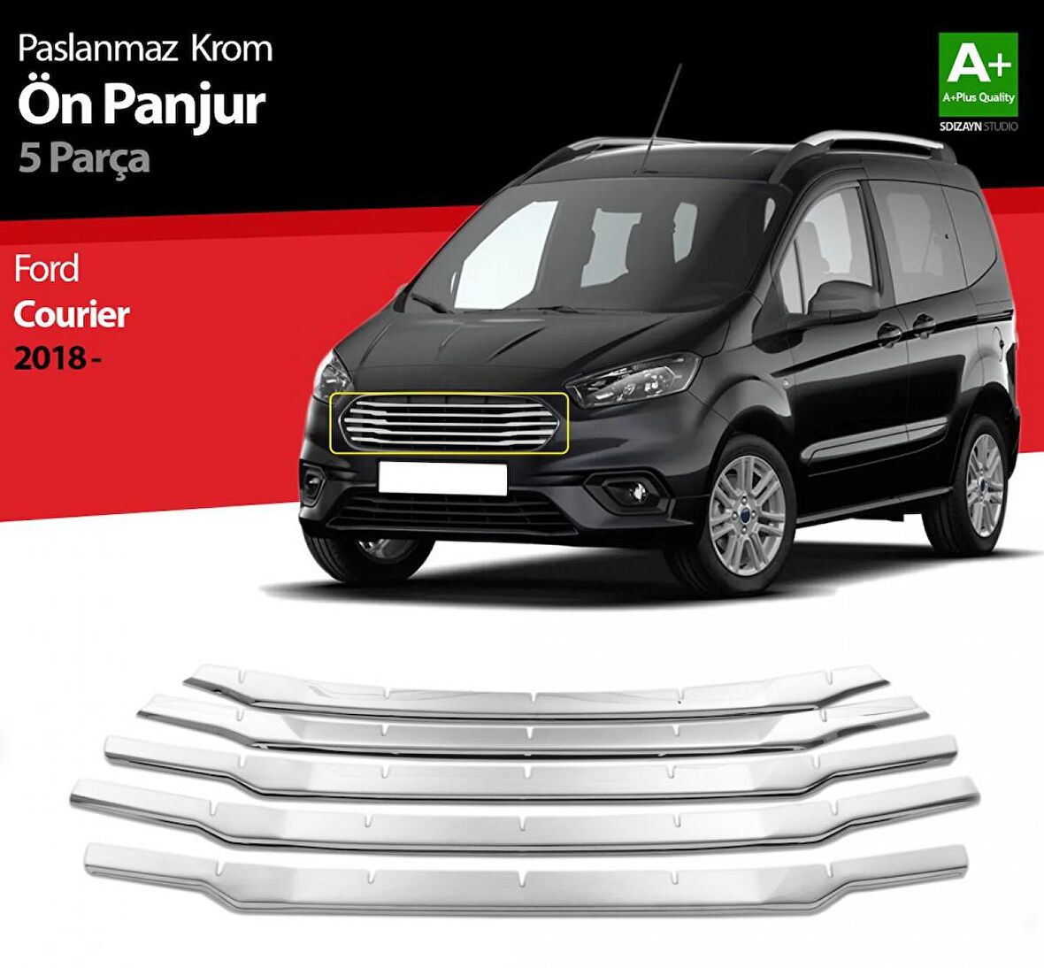 S-Dizayn Ford Courier Krom Ön Panjur 5 Prç. 2018 ve Üzeri