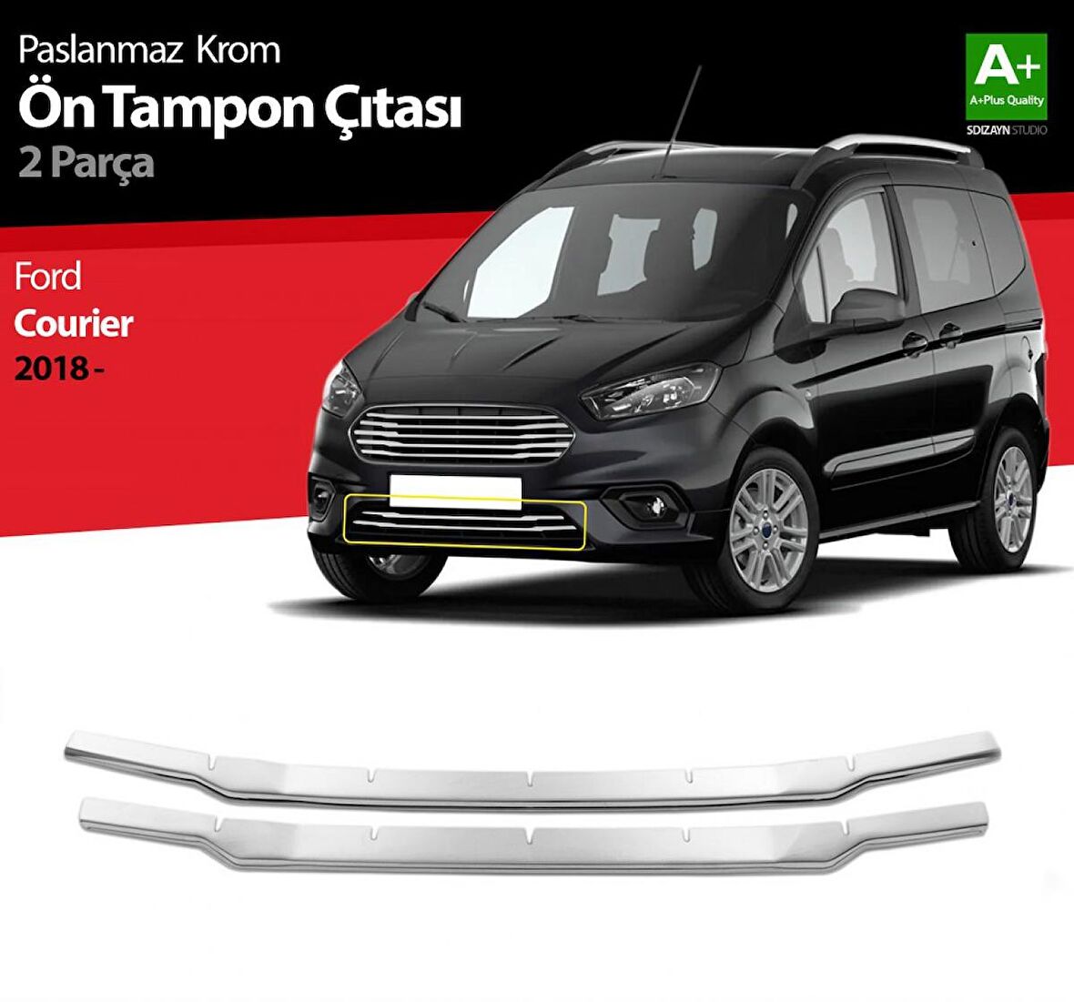 S-Dizayn Ford Courier Krom Ön Tampon Çıtası 2 Prç. 2018 Üzeri
